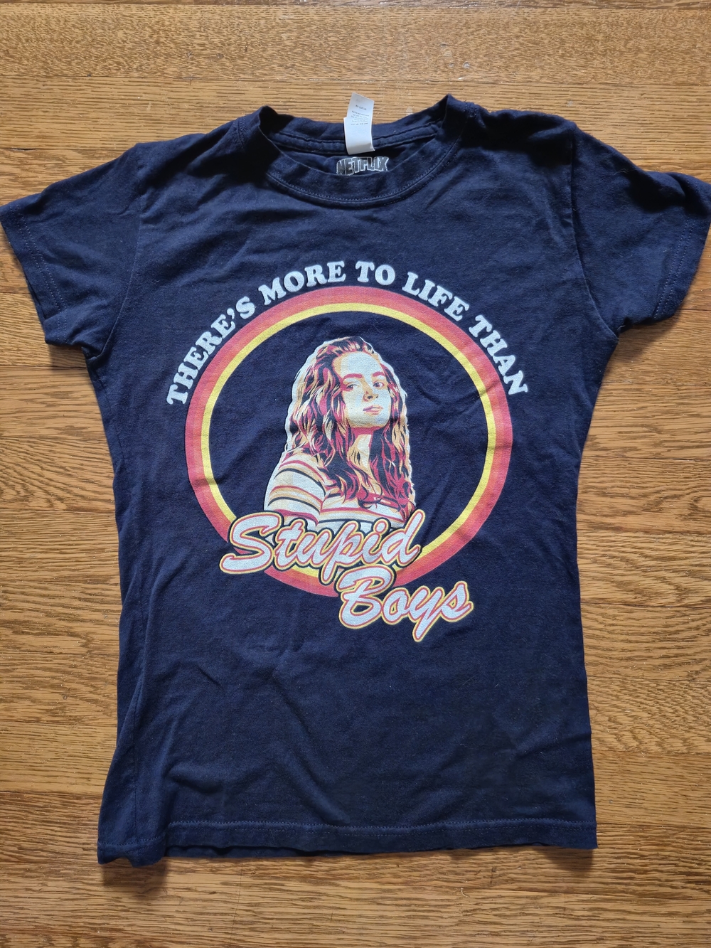 Black Graphic Tee - "Stupid Boys" Retro Circle Design